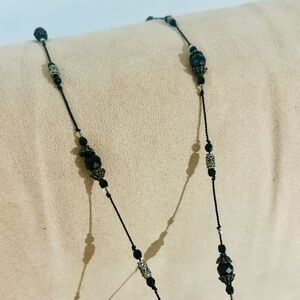 Elegant Black Beaded Necklace- lariat